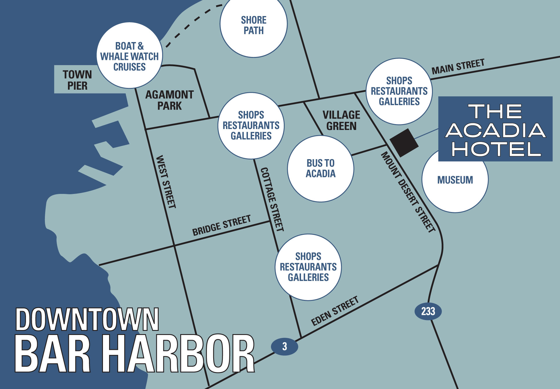 Downtown Bar Harbor Map Acadia Hotel | Find Us